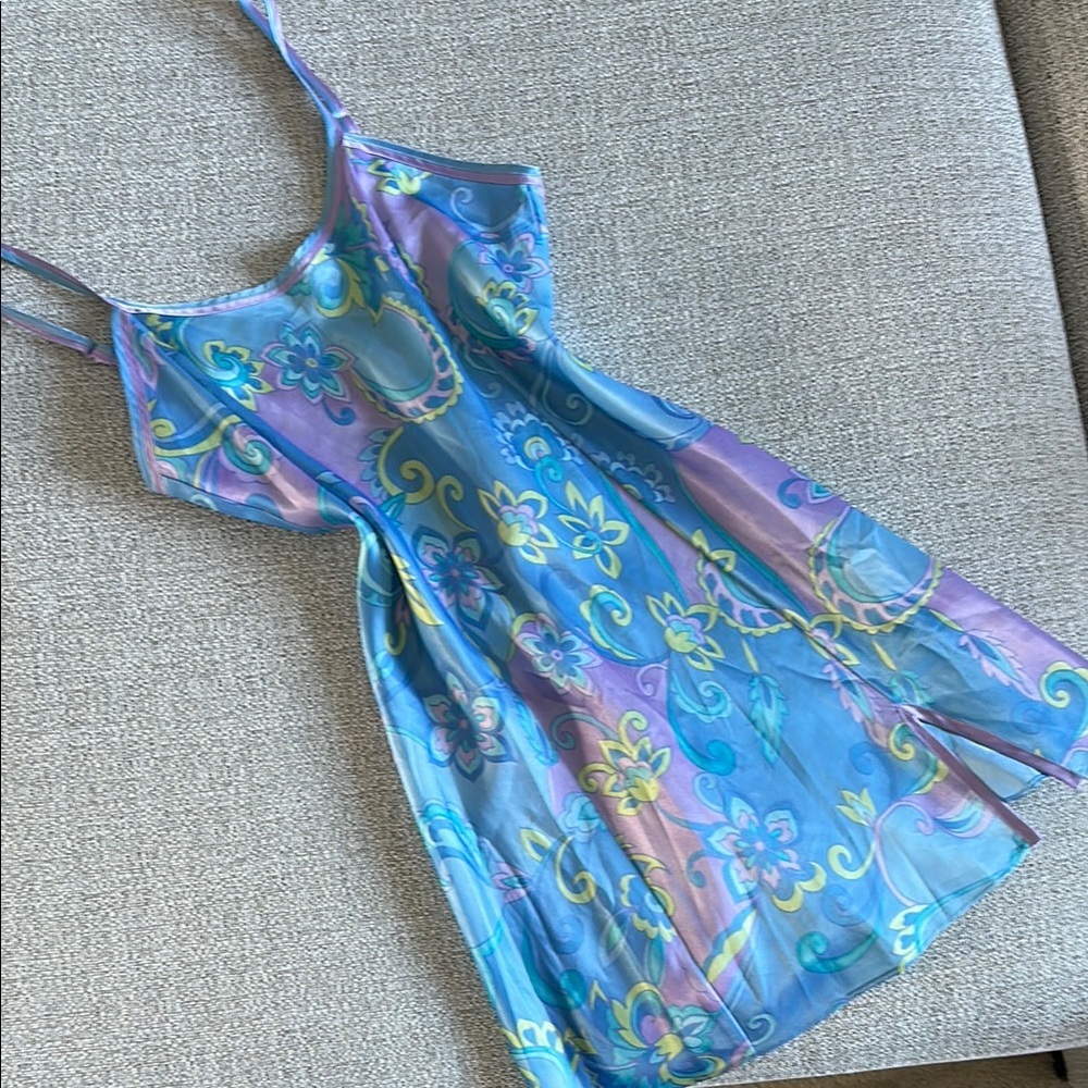Vintage 90s Floral Paisley Blue and Purple Slip Dress
